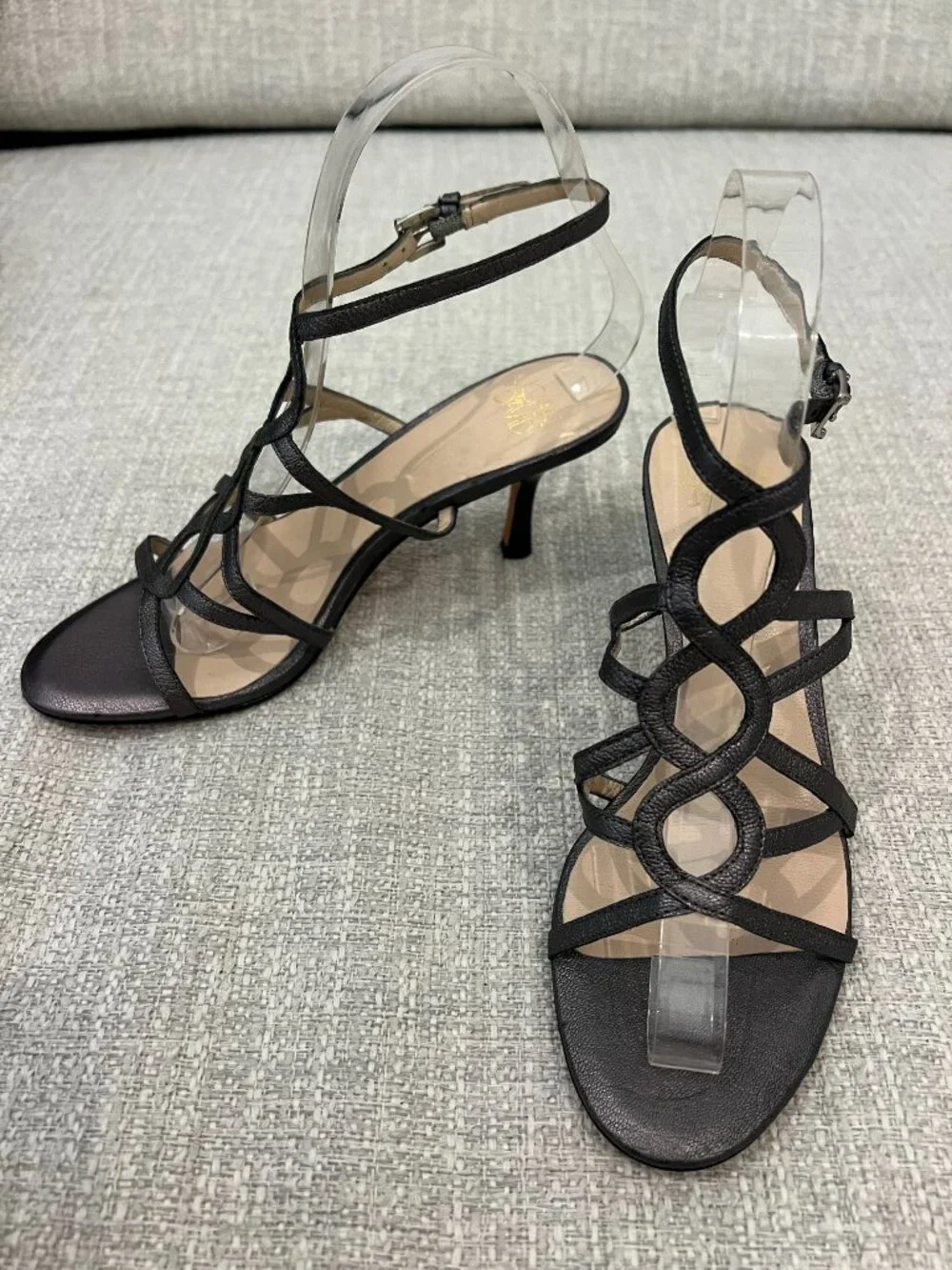 Joan & David Black Leather Strappy Ankle Strap Sandals Heels Size 6M